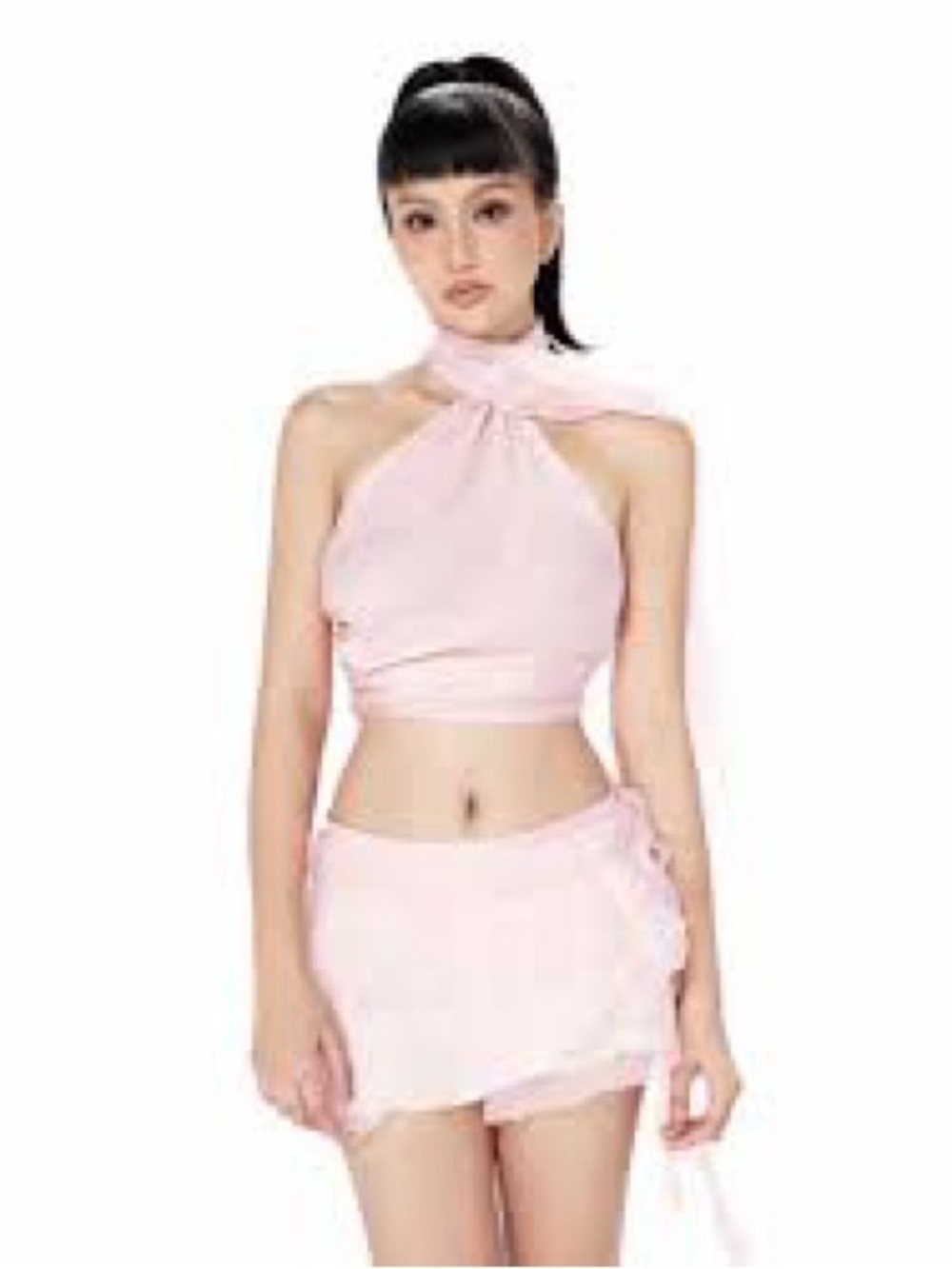 Light Pink Tie-Back Crop Blouse